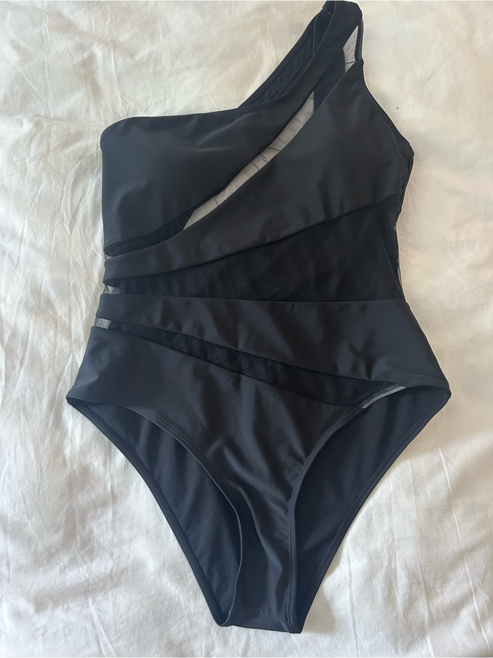 Viral Swimsuit One Piece Colorblock Black Cut Out Mesh NWT Large